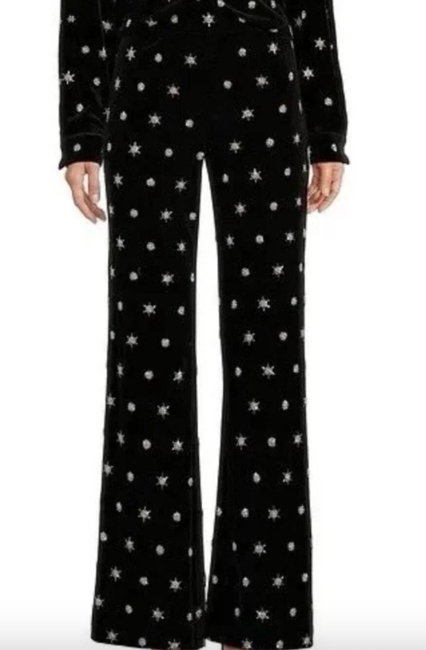 Chelsea & Violet Liliana Velvet Beaded Stars High Rise Flare Pants US 6 NWT